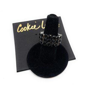 Cookie Lee Black Crystal Stretch Ring - 26229